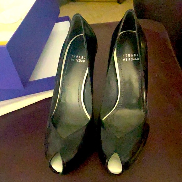 BRAND NEW Stuart Weitzman Black Kid Vamp platform peep toe two toned pumps - Picture 3 of 14